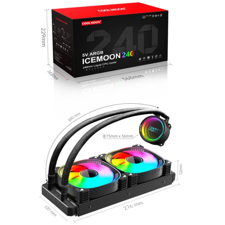 พัดลมระบายความร้อน CPU แบบน้ำ COOLMOON CM-YM-240T รุ่นเลนส์ดิจิทัล ARGB พร้อมแสดงอุณหภูมิ, CM-YM-240T