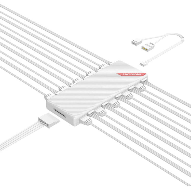 พัดลมเคส COOLMOON AM10 ARGB+PWM แบบพอร์ตคู่ 10 ช่อง พร้อมตัวควบคุมอุณหภูมิ 5V 3 พิน HUB