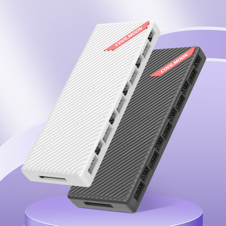 พัดลมเคส COOLMOON AM10 ARGB+PWM แบบพอร์ตคู่ 10 ช่อง พร้อมตัวควบคุมอุณหภูมิ 5V 3 พิน HUB