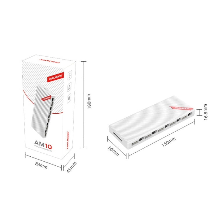 พัดลมเคส COOLMOON AM10 ARGB+PWM แบบพอร์ตคู่ 10 ช่อง พร้อมตัวควบคุมอุณหภูมิ 5V 3 พิน HUB