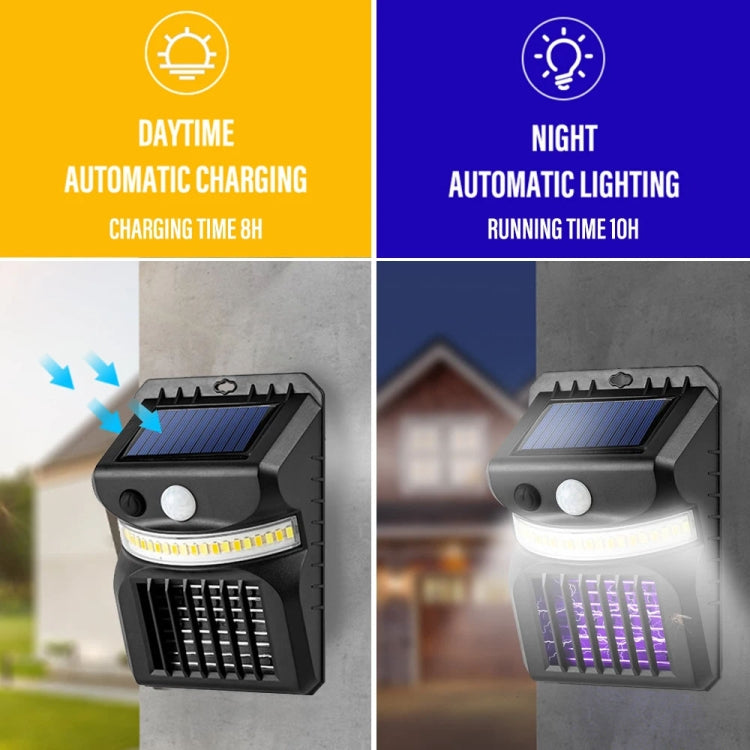 ไฟผนังโซลาร์เซลล์ LED E-SMARTER W792 พร้อมไฟม่วง ฟังก์ชันกำจัดยุง เซ็นเซอร์อัจฉริยะสำหรับมนุษย์ ไฟสวนกลางแจ้ง แสงขาว แสงขาว+แสงเหลือง
