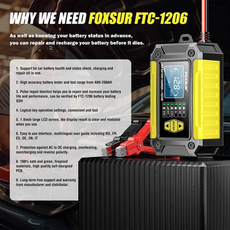 FOXSUR Cars Motorcycles 12V Lithium Cattery Charger With Battery Detection, US Plug, EU Plug, UK Plug, AU Plug