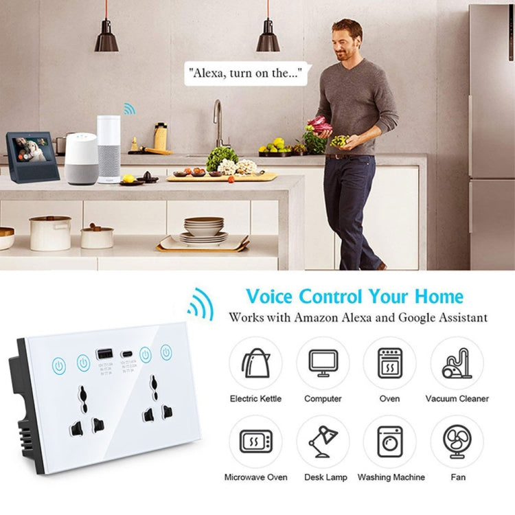ปลั๊กอัจฉริยะ Graffiti พร้อมสวิตช์ USB+Type-C ช่องคู่ ควบคุมระยะไกล ปลั๊ก UK สีขาว Wifi, สีดำ Wifi, สีขาว ZigBee, สีดำ ZigBee
