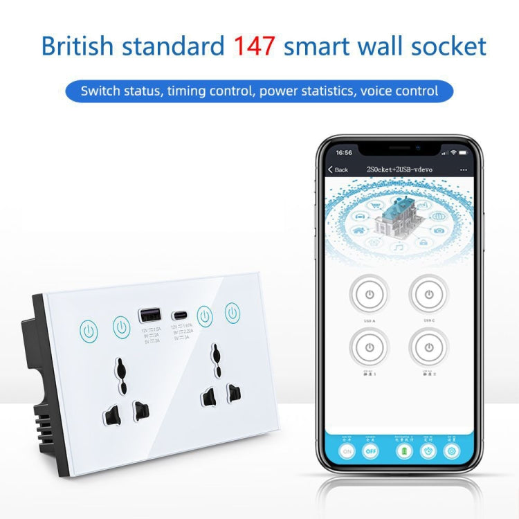 ปลั๊กอัจฉริยะ Graffiti พร้อมสวิตช์ USB+Type-C ช่องคู่ ควบคุมระยะไกล ปลั๊ก UK สีขาว Wifi, สีดำ Wifi, สีขาว ZigBee, สีดำ ZigBee