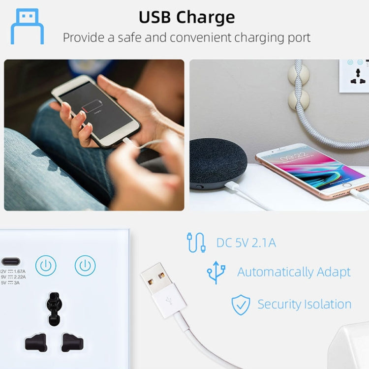 ปลั๊กอัจฉริยะ Graffiti พร้อมสวิตช์ USB+Type-C ช่องคู่ ควบคุมระยะไกล ปลั๊ก UK สีขาว Wifi, สีดำ Wifi, สีขาว ZigBee, สีดำ ZigBee