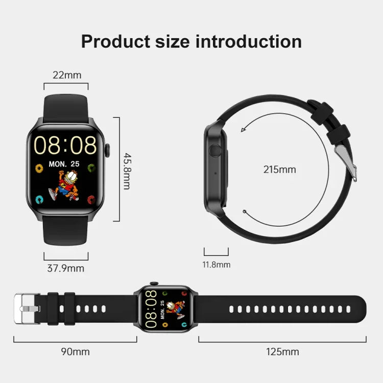 T12Pro สมาร์ทวอทช์หน้าจอ 1.85 นิ้ว กันน้ำ IP67 สำหรับกีฬาและตรวจสุขภาพ รองรับการโทรบลูทูธ
