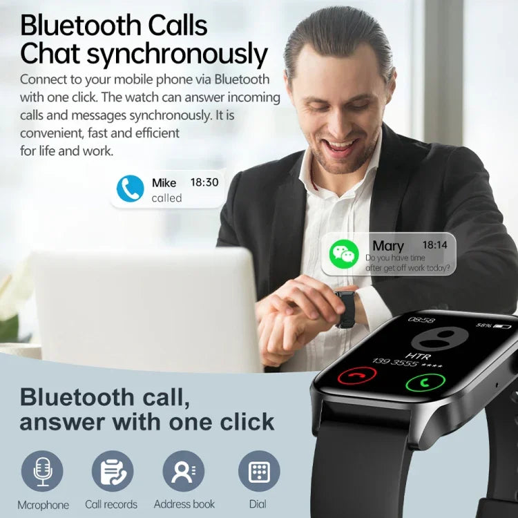 T12Pro สมาร์ทวอทช์หน้าจอ 1.85 นิ้ว กันน้ำ IP67 สำหรับกีฬาและตรวจสุขภาพ รองรับการโทรบลูทูธ