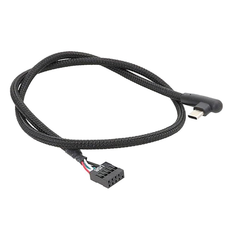 สายข้อมูล USB 9 พิน เป็น Type-C แบบข้อศอก สำหรับเมนบอร์ด สายถัก ยาว 60 ซม.