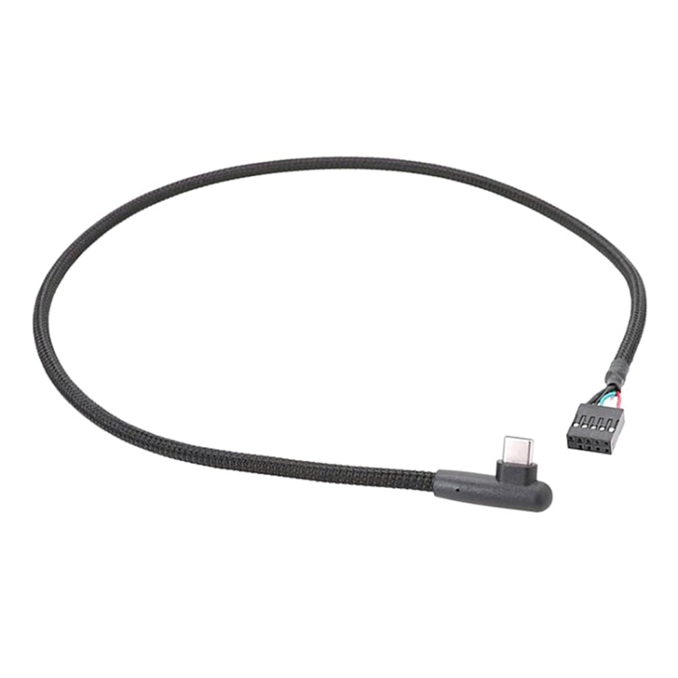 สายข้อมูล USB 9 พิน เป็น Type-C แบบข้อศอก สำหรับเมนบอร์ด สายถัก ยาว 60 ซม.