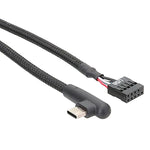 สายข้อมูล USB 9 พิน เป็น Type-C แบบข้อศอก สำหรับเมนบอร์ด สายถัก ยาว 60 ซม.