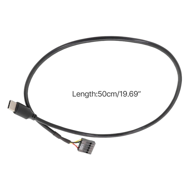 สายข้อมูล USB 9 พิน เป็น Type-C แบบตรง สำหรับเมนบอร์ด สายหุ้มเกราะคู่ ยาว 50 ซม.