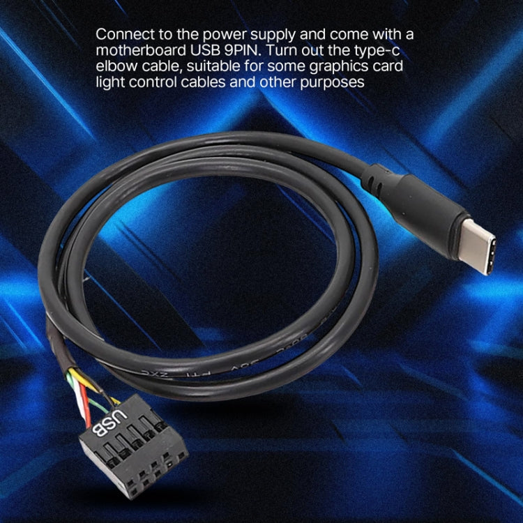 สายข้อมูล USB 9 พิน เป็น Type-C แบบตรง สำหรับเมนบอร์ด สายหุ้มเกราะคู่ ยาว 50 ซม.