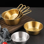 ชามเครื่องปรุงสแตนเลส 304 สำหรับร้านอาหาร ขนาด 10.5 ซม. ถึง 17 ซม. พร้อมด้ามจับ สีเงินและสีทอง