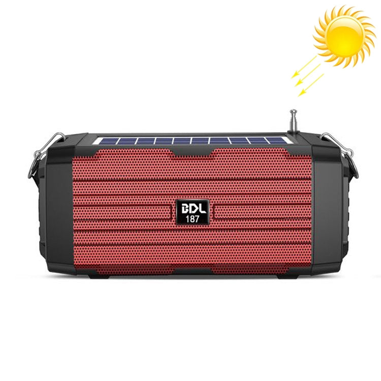 BDL-187 ลำโพงบลูทูธไร้สายพลังงานแสงอาทิตย์ LED สำหรับแคมป์ปิ้งกลางแจ้ง พร้อมวิทยุ FM แบบพกพา