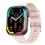 F70 smart watch with blood sugar monitoring, 2.1 inch screen, pink silicone strap, displaying health metrics and time.