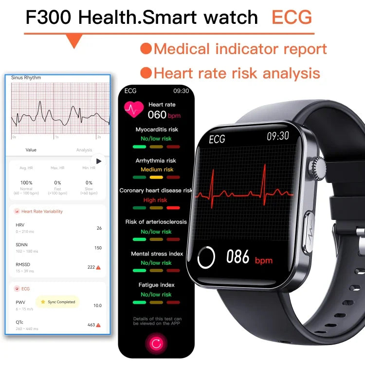 นาฬิกาอัจฉริยะ F300 จอ 2.1 นิ้ว รองรับการโทรบลูทูธ/ ECG/ วิเคราะห์องค์ประกอบเลือด/ โหมดกีฬามากกว่า 50 แบบ ซิลิโคนสีดำ, ซิลิโคนดำชมพู, ซิลิโคนดำเทา, Milan สีดำ, เหล็ก 3 เม็ดสีดำ, หนังสีดำ, หนังสีน้ำตาลดำ