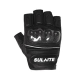 ถุงมือขี่มอเตอร์ไซค์หนังแกะคาร์บอนไฟเบอร์ SULAITE แบบครึ่งนิ้ว ระบายอากาศได้, M, L