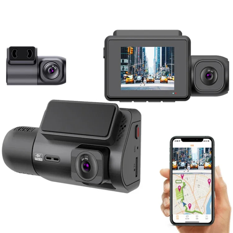 M700A เครื่องบันทึกวิดีโอรถยนต์ 3 ช่อง 4K UHD หน้า+1080P ภายใน+2K หลัง+GPS+WiFi กล้องติดรถยนต์, M700A