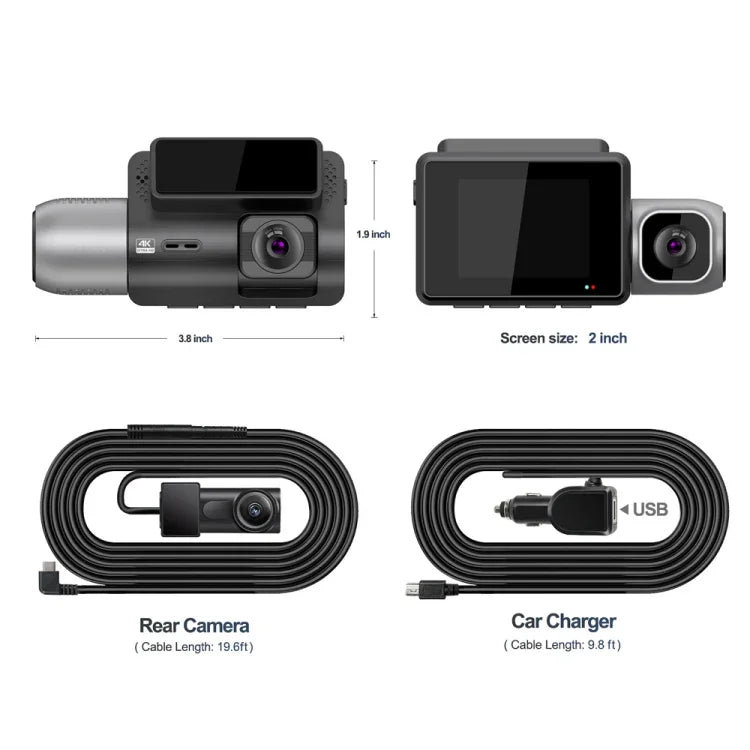 M700A เครื่องบันทึกวิดีโอรถยนต์ 3 ช่อง 4K UHD หน้า+1080P ภายใน+2K หลัง+GPS+WiFi กล้องติดรถยนต์, M700A
