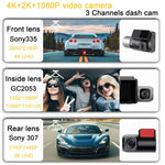 M700A เครื่องบันทึกวิดีโอรถยนต์ 3 ช่อง 4K UHD หน้า+1080P ภายใน+2K หลัง+GPS+WiFi กล้องติดรถยนต์, M700A