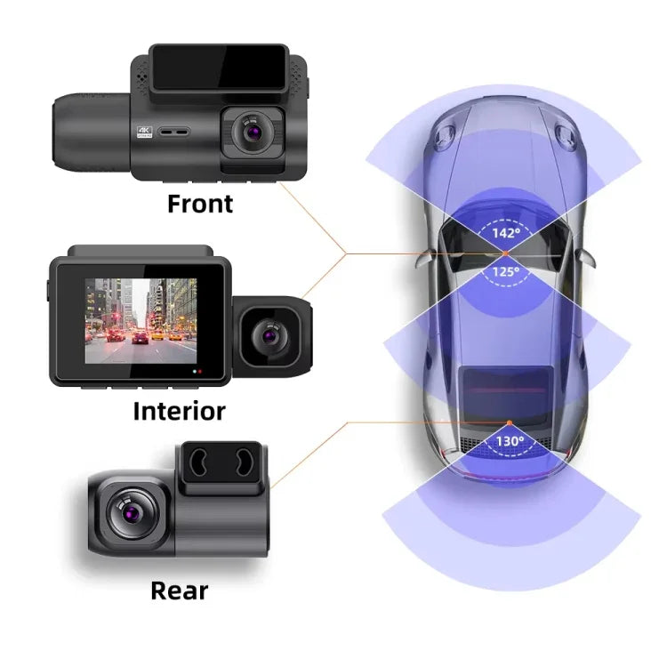 M700A เครื่องบันทึกวิดีโอรถยนต์ 3 ช่อง 4K UHD หน้า+1080P ภายใน+2K หลัง+GPS+WiFi กล้องติดรถยนต์, M700A