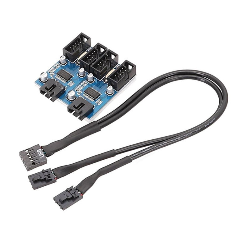 สายต่อขยายเมนบอร์ด 9 พิน USB2.0 แบบ 1 ต่อ 4 พร้อมชิป รองรับหลายอินเทอร์เฟซ สำหรับใช้งานร่วมกัน, 1 ต่อ 4