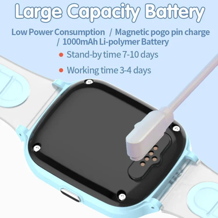 นาฬิกาอัจฉริยะสำหรับเด็ก 4G พร้อมฟังก์ชันระบุตำแหน่ง กันน้ำมาตรฐาน IP67 / วิดีโอ / โทรด้วยเสียง