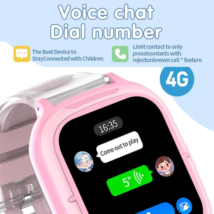 นาฬิกาอัจฉริยะสำหรับเด็ก 4G พร้อมฟังก์ชันระบุตำแหน่ง กันน้ำมาตรฐาน IP67 / วิดีโอ / โทรด้วยเสียง