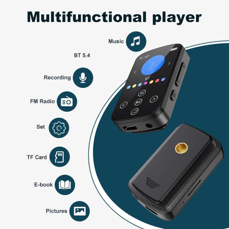 เครื่องเล่นเพลง MP3 บลูทูธ HIFI พร้อมคลิปกีฬา หน้าจอสัมผัส MP4 ไม่มีการ์ด TF, ความจุ 8GB, 16GB, 32GB, 64GB, 128GB