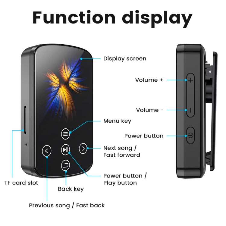 เครื่องเล่นเพลง MP3 บลูทูธ HIFI พร้อมคลิปกีฬา หน้าจอสัมผัส MP4 ไม่มีการ์ด TF, ความจุ 8GB, 16GB, 32GB, 64GB, 128GB