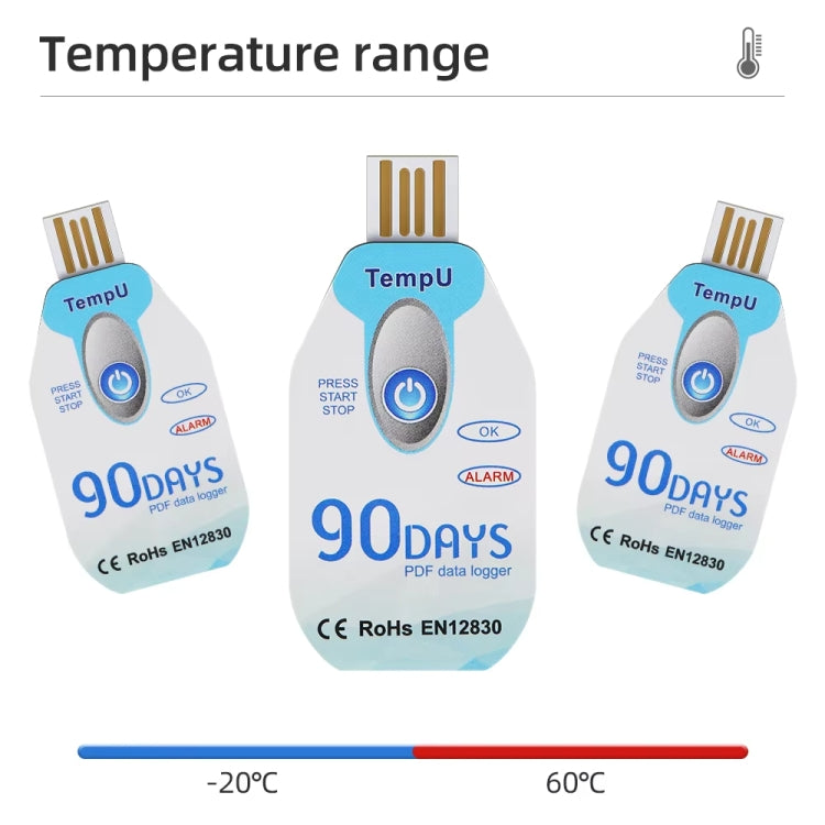 เครื่องบันทึกอุณหภูมิใช้ครั้งเดียว TempU สำหรับรถขนส่งโซ่เย็น, 30 วัน, 60 วัน, 90 วัน
