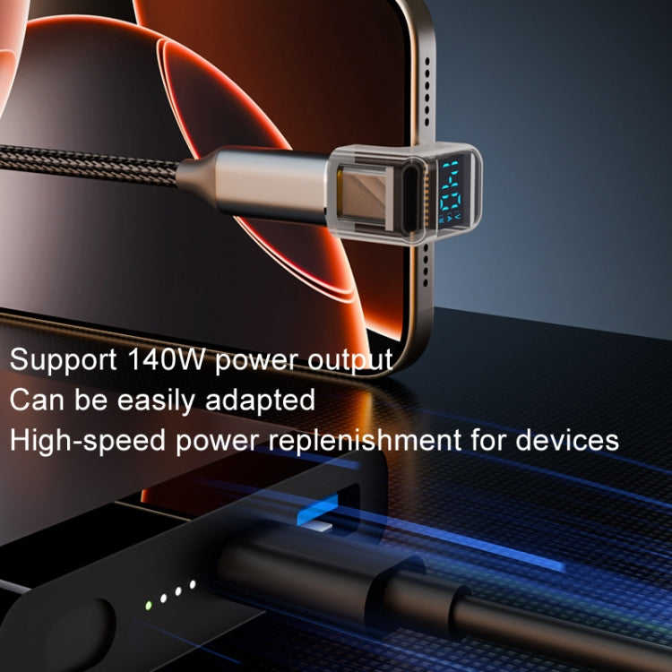 อะแดปเตอร์ Type-C แบบแสดงผลดิจิทัล รูปตัว U ข้อต่อ 180 องศา กำลังไฟ 140W รุ่น 4.0, ข้อต่อ 180 องศา