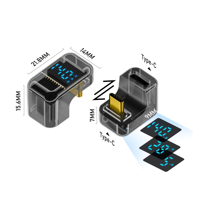 อะแดปเตอร์ Type-C แบบแสดงผลดิจิทัล รูปตัว U ข้อต่อ 180 องศา กำลังไฟ 140W รุ่น 4.0, ข้อต่อ 180 องศา