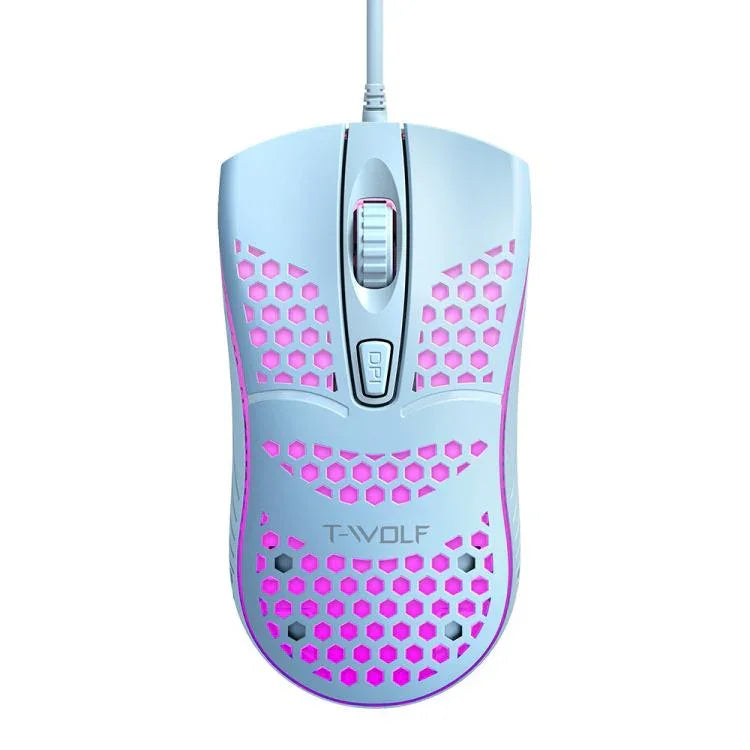 T-WOLF V15 Honeycomb Wired USB Gaming Mouse with RGB Lighting Ergonomic Hollow Design for PC Office Home Use