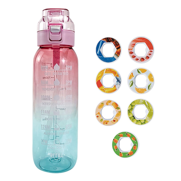 ขวดน้ำผลไม้ Tritan ความจุ 1000ml พร้อมหลอดดื่มและแหวนรสชาติ 7 แบบ