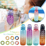 ขวดน้ำผลไม้ Tritan ความจุ 1000ml พร้อมหลอดดื่มและแหวนรสชาติ 7 แบบ