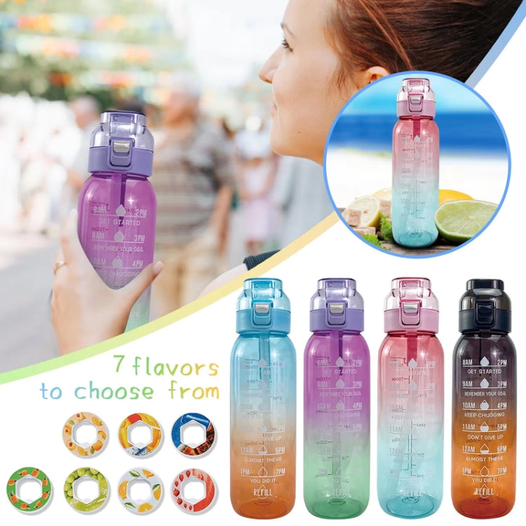 ขวดน้ำผลไม้ Tritan ความจุ 1000ml พร้อมหลอดดื่มและแหวนรสชาติ 7 แบบ