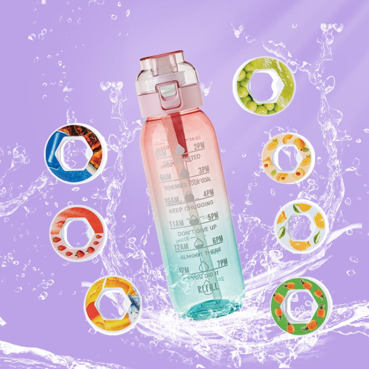 ขวดน้ำผลไม้ Tritan ความจุ 1000ml พร้อมหลอดดื่มและแหวนรสชาติ 7 แบบ