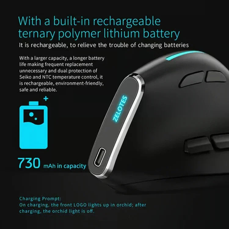 ZELOTES F36 เมาส์ไร้สายแนวตั้งแบบโปรแกรมได้ 9 ปุ่ม พร้อมการจับที่ถนัดมือ Bluetooth คู่ + 2.4G, F36 (สีขาว), F36 (สีดำ)