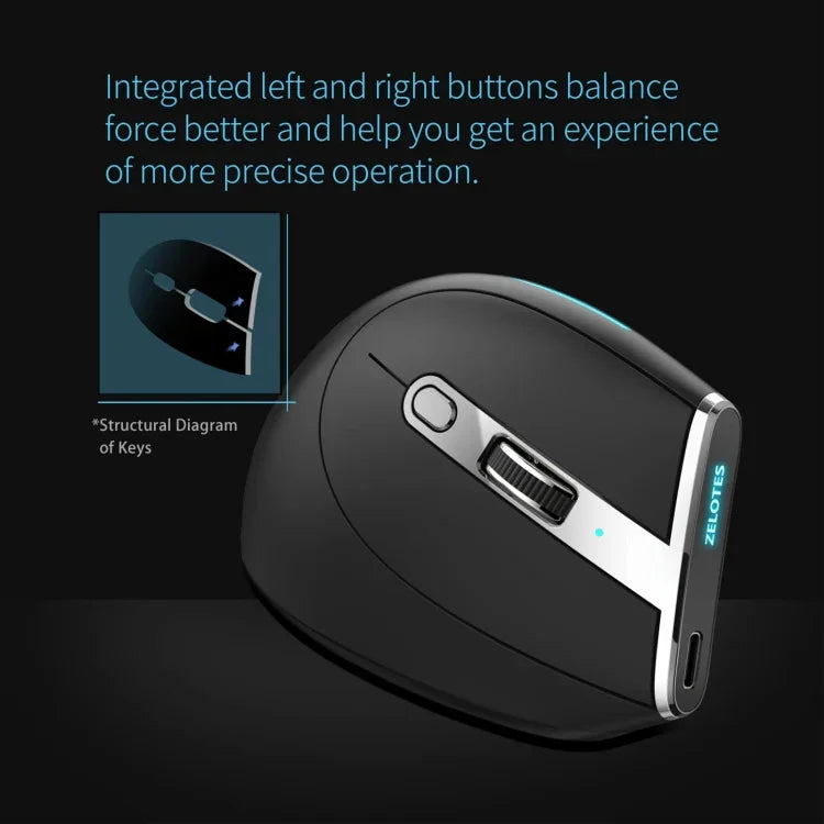 ZELOTES F36 เมาส์ไร้สายแนวตั้งแบบโปรแกรมได้ 9 ปุ่ม พร้อมการจับที่ถนัดมือ Bluetooth คู่ + 2.4G, F36 (สีขาว), F36 (สีดำ)