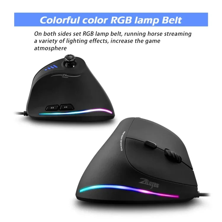 ZELOTES C18 เมาส์เกมแบบมีสายแนวตั้ง 11 ปุ่ม พร้อมไฟ RGB จอยสติ๊กโปรแกรมได้ จับถนัดมือ, C18