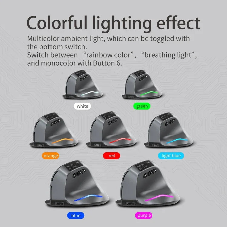 ZELOTES F-26C เมาส์ไร้สายแนวตั้ง 8 ปุ่ม โหมดคู่ 2.4G+Bluetooth พร้อมจอแสดงผล LED, F-26C