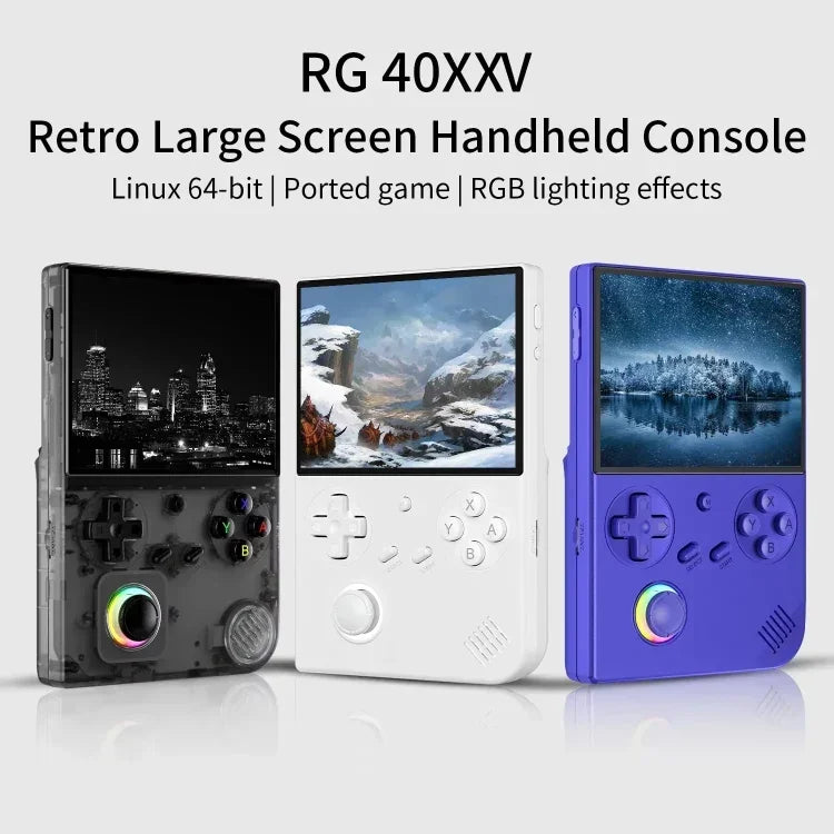 เครื่องเล่นเกมพกพา ANBERNIC RG40XXV หน้าจอ HD แนวตั้ง พร้อมจอยสติ๊กและไฟแสงรอบข้าง, ความจุ 64GB, 64GB+128GB, 64GB+256GB