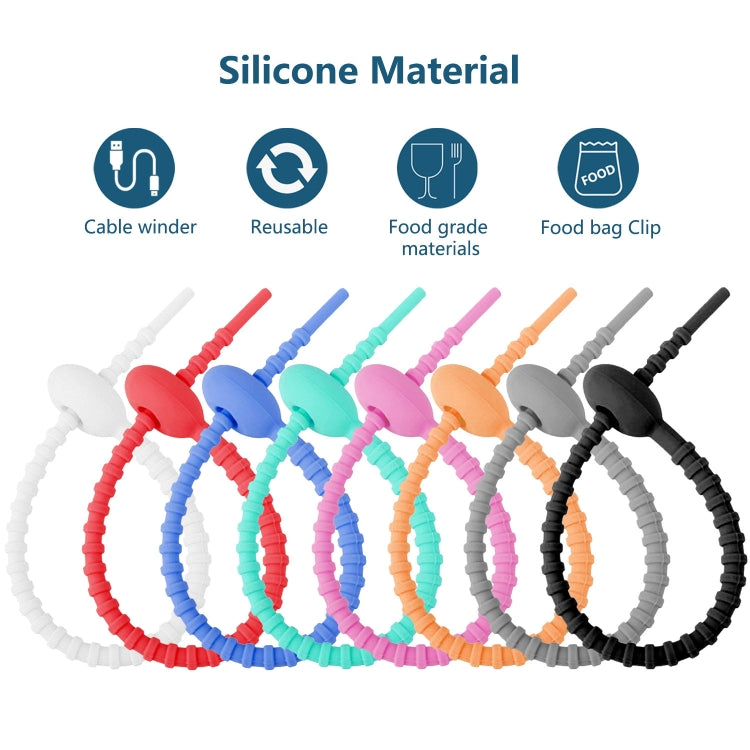 100pcs /Pack Silicone Ties Multi-Use Food Bag Clip Data Cable Winder Organizer, 15cm Black, 15cm White