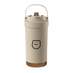 แก้วเก็บความร้อนสแตนเลส 316 แบบพกพา แก้วกาแฟสองช่องพร้อมหลอด 500ml