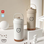 แก้วเก็บความร้อนสแตนเลส 316 แบบพกพา แก้วกาแฟสองช่องพร้อมหลอด 500ml