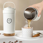 แก้วเก็บความร้อนสแตนเลส 316 แบบพกพา แก้วกาแฟสองช่องพร้อมหลอด 500ml