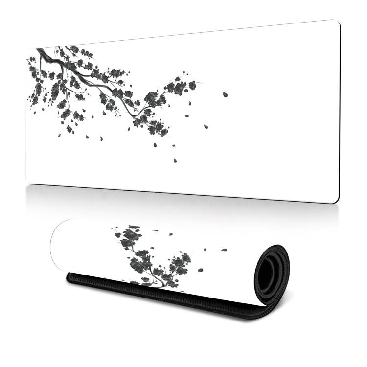 แผ่นรองเมาส์ลายภาพวาดหมึกดอกซากุระ ยางกันลื่น ขนาด 300x600x2mm, 300x700x2mm, 300x800x2mm, 400x900x2mm