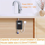เครื่องทำน้ำอุ่นไฟฟ้าขนาดเล็ก 3000W แบบไม่มีถัง สำหรับครัวและห้องน้ำ ปลั๊ก US, UK, EU, AU