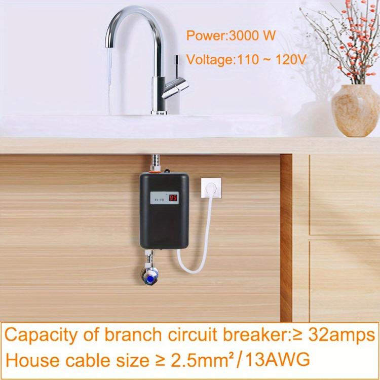 เครื่องทำน้ำอุ่นไฟฟ้าขนาดเล็ก 3000W แบบไม่มีถัง สำหรับครัวและห้องน้ำ ปลั๊ก US, UK, EU, AU